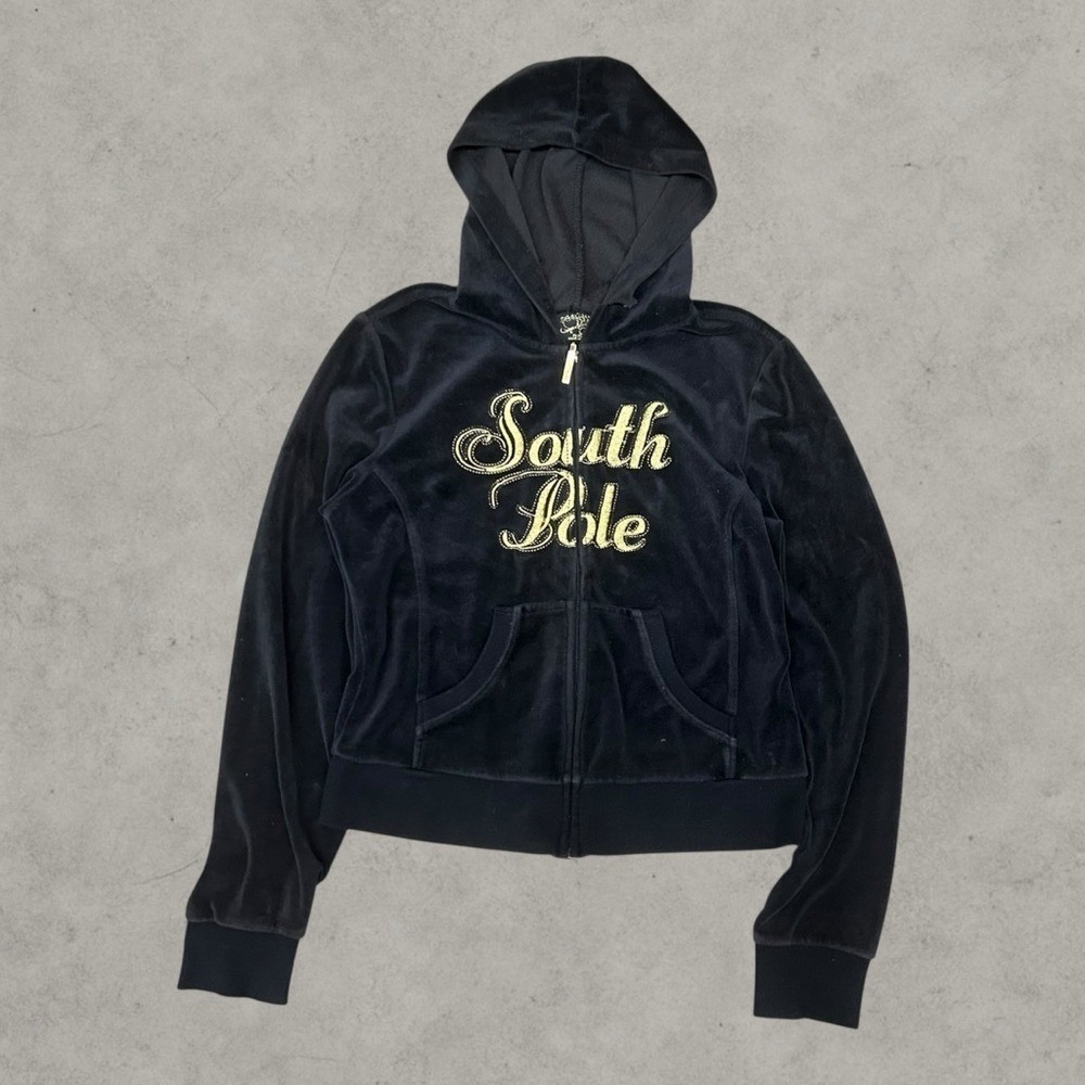 South Pole Hoodie Womens Large Black Y2K Babydoll Zip Up Logo Spellout Grunge